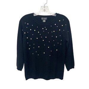 C By Bloomingdale's 100% Cashmere Black pullover Sweater with pearls Size S